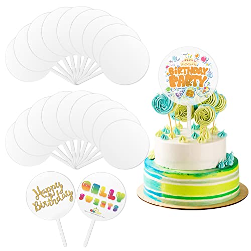 Cake Topper Acryl, 20 Stück Acryl Kuchen Topper, DIY Cake Topper Acryl Blanko, Transparente Acryl Cake Topper Blanko Geeignet für Hochzeiten Geburtstagsfeiern Festivals Willkommenspartys von Lovesmile