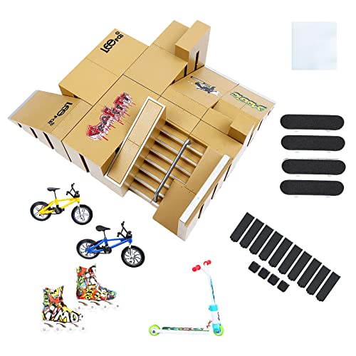 IOUGDSEC Skate Park Kit Fingerspielzeug Skate Park Kit Rampe Teile für Finger Skateboard Fingerboard Rampe Skate Park Kit Teiltraining Requisiten mit 4 Finger Skateboard 2 Finger Fahrräder von IOUGDSEC