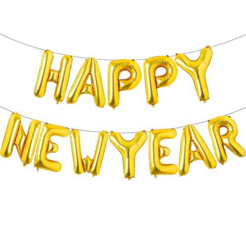 16 Zoll Gold Happy New Year Letter Ballons, Big 2025 Happy New Year Letter Balloons Foil Gold Balloons for 2025 Happy New Year Eve Celebration Decorations Party Supplies New Year 2025 Balloons Gold von Lovoir