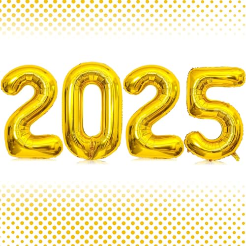 16 Zoll Gold Zahl 2025 Luftballons, Große 2025 Zahlenballons Neujahr Folienballons für 2025 Happy New Year Eve Feier Dekorationen Party Supplies Neujahr 2025 Luftballons Gold von Lovoir