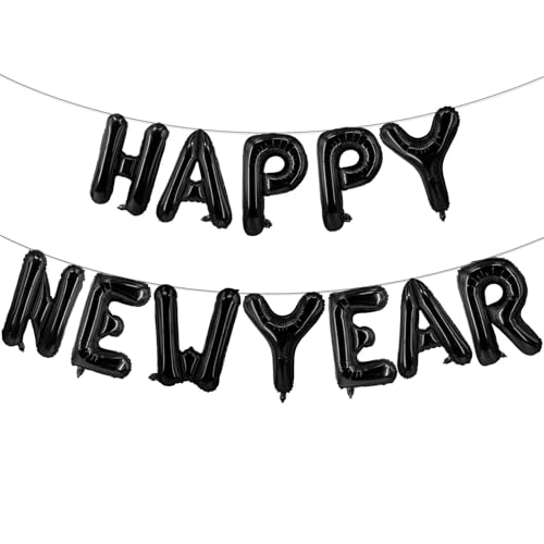 16 Zoll Schwarz Happy New Year Brief Ballons, Big 2025 Happy New Year Letter Balloons Foil Black Balloons for 2025 Happy New Year Eve Celebration Decorations Party New Year 2025 Balloons Black von Lovoir