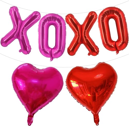 40,6 cm rote XO rosa XO rote Herzballons, 6 Stück rote XO rosa XO Buchstaben Luftballons rotes Herz Valentinstag Luftballons Banner für Valentinstag Hochzeitszeremonien Party Dekorationen Rot XO Pink von Lovoir