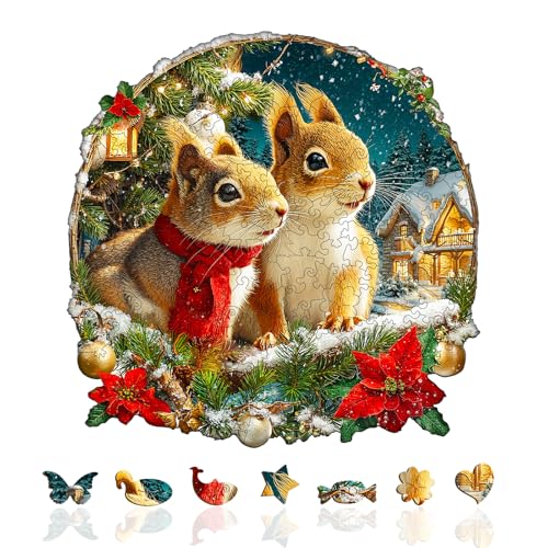 Holzpuzzle Erwachsene Weihnachts Eichhörnchen Kombination - 100 Teile Holzpuzzle in Geschenkbox Freund & Kinder Holzpuzzle Erwachsene Weihnachts Eichhörnchen Kombination - 100 Teile Holzpuzzle in Geschenkbox Freund & Kinder von Lovpippi