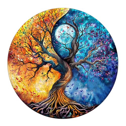 Holzpuzzle Erwachsene und Kinder, Puzzle 100 Teile,Kreisförmige Einzigartige Puzzle, Wooden Puzzle Yin Yang Tree of Life-9, Holz Puzzle Mit Geschenkbox Aus Holz von Lovpippi