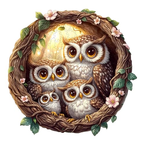 Holzpuzzle Erwachsene und Kinder, Puzzle 190 Teile, Kreisförmige Einzigartige Puzzle, Wooden Puzzle 3D owl Family, Holz Puzzle Mit Geschenkbox Aus Holz von Lovpippi