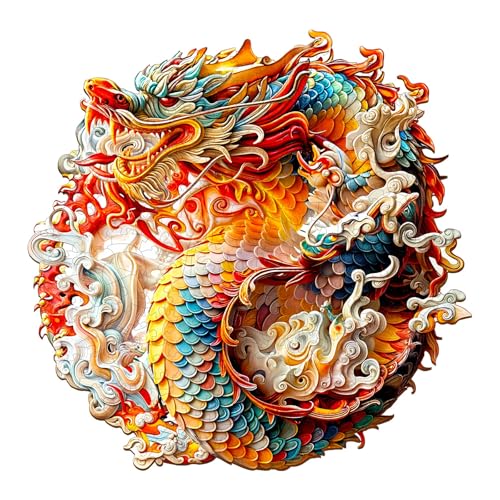 Holzpuzzles für Erwachsene und Kinder, 100 Teile Holzpuzzle Erwachsene, Kreisförmige Einzigartige Puzzle, Wooden Puzzle 3D Chinese Dragon-1, Holz Puzzle Mit Geschenkbox Aus Holz von Lovpippi