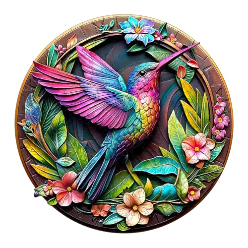 Holzpuzzles für Erwachsene und Kinder, 100 Teile Holzpuzzle Erwachsene, Kreisförmige Einzigartige Puzzle, Wooden Puzzle 3D Colorful Hummingbird, Holz Puzzle Mit Geschenkbox Aus Holz von Lovpippi