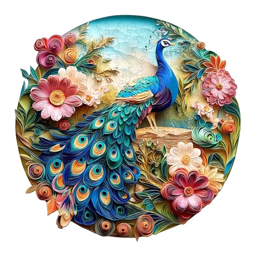 Holzpuzzles für Erwachsene und Kinder, 100 Teile Holzpuzzle Erwachsene, Kreisförmige Einzigartige Puzzle, Wooden Puzzle 3D Colorful Peacock, Holz Puzzle Mit Geschenkbox Aus Holz von Lovpippi