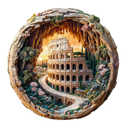 Holzpuzzles für Erwachsene und Kinder, 100 Teile Holzpuzzle Erwachsene, Kreisförmige Einzigartige Puzzle, Wooden Puzzle 3D Colosseum, Holz Puzzle Mit Geschenkbox Aus Holz von Lovpippi