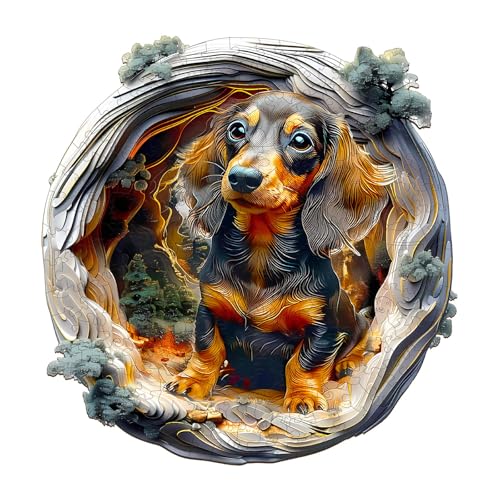 Holzpuzzles für Erwachsene und Kinder, 100 Teile Holzpuzzle Erwachsene, Kreisförmige Einzigartige Puzzle, Wooden Puzzle 3D Dachshund-1, Holz Puzzle Mit Geschenkbox Aus Holz von Lovpippi