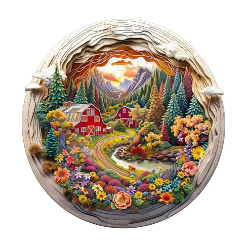 Holzpuzzles für Erwachsene und Kinder, 100 Teile Holzpuzzle Erwachsene, Kreisförmige Einzigartige Puzzle, Wooden Puzzle 3D Farm, Holz Puzzle Mit Geschenkbox Aus Holz von Lovpippi