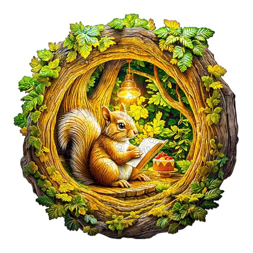 Holzpuzzles für Erwachsene und Kinder, 100 Teile Holzpuzzle Erwachsene, Kreisförmige Einzigartige Puzzle, Wooden Puzzle 3D Squirrel in The cave-2, Holz Puzzle Mit Geschenkbox Aus Holz von Lovpippi