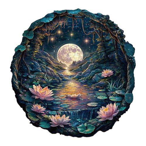 Holzpuzzles für Erwachsene und Kinder, 100 Teile Holzpuzzle Erwachsene, Kreisförmige Einzigartige Puzzle, Wooden Puzzle 3D cave Moon Lotus, Holz Puzzle Mit Geschenkbox Aus Holz von Lovpippi