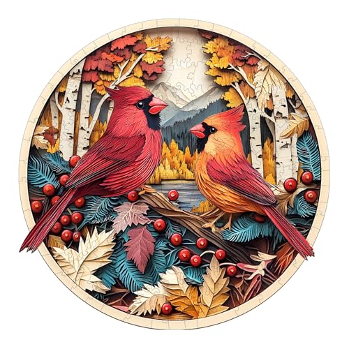 Holzpuzzles für Erwachsene und Kinder, 100 Teile Holzpuzzle Erwachsene, Kreisförmige Einzigartige Puzzle, Wooden Puzzle Autumn Cardinal, HolzPuzzle für Familie Spiel und Geschenk für Paare von Lovpippi