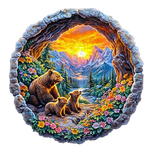 Holzpuzzles für Erwachsene und Kinder, 100 Teile Holzpuzzle Erwachsene, Kreisförmige Einzigartige Puzzle, Wooden Puzzle Bear's Journey, Holz Puzzle Mit Geschenkbox Aus Holz von Lovpippi