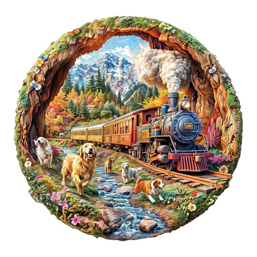 Holzpuzzles für Erwachsene und Kinder, 100 Teile Holzpuzzle Erwachsene, Kreisförmige Einzigartige Puzzle, Wooden Puzzle Racing The Train-1, Holz Puzzle Mit Geschenkbox Aus Holz von Lovpippi