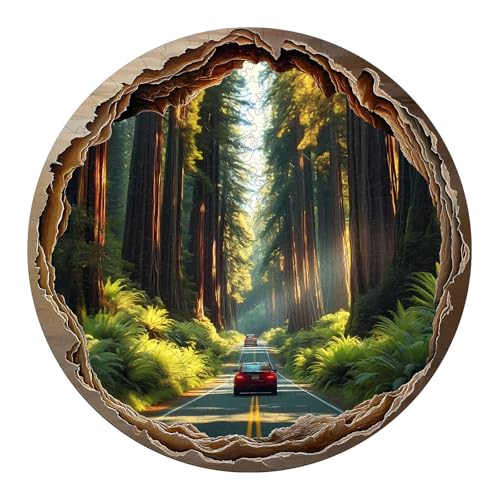 Holzpuzzles für Erwachsene und Kinder, 100 Teile Holzpuzzle Erwachsene, Kreisförmige Einzigartige Puzzle, Wooden Puzzle Redwood Forest, Holz Puzzle Mit Geschenkbox Aus Holz von Lovpippi