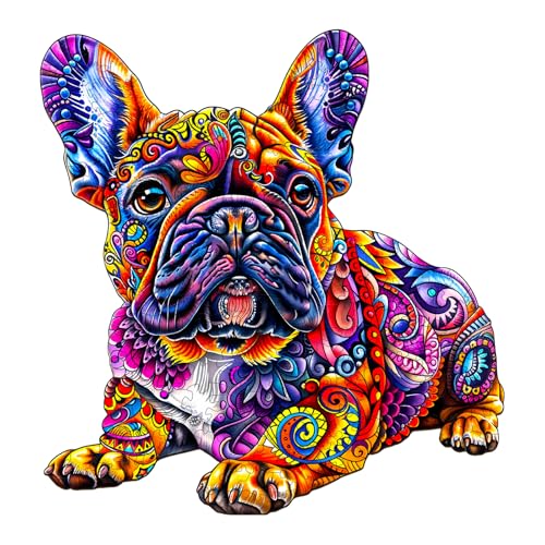 Holzpuzzles für Erwachsene und Kinder, 100 Teile Holzpuzzle Erwachsene, Unregelmäßige Einzigartige Puzzle, Wooden Puzzle French Bulldog-2, Holz Puzzle Mit Geschenkbox Aus Holz von Lovpippi