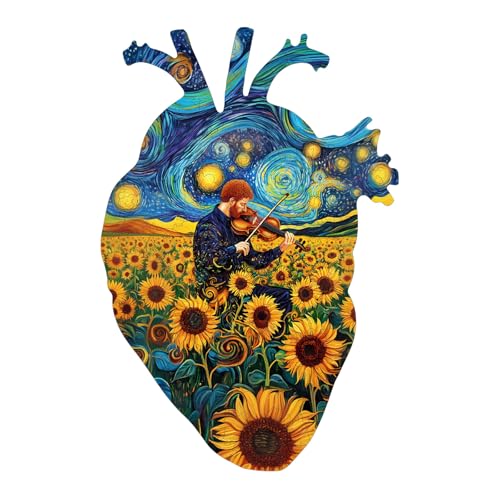 Holzpuzzles für Erwachsene und Kinder, 150 Teile Holzpuzzle Erwachsene, Unregelmäßig Einzigartige Puzzle, Wooden Puzzle Sunflower Heart, Holz Puzzle Mit Geschenkbox Aus Holz von Lovpippi