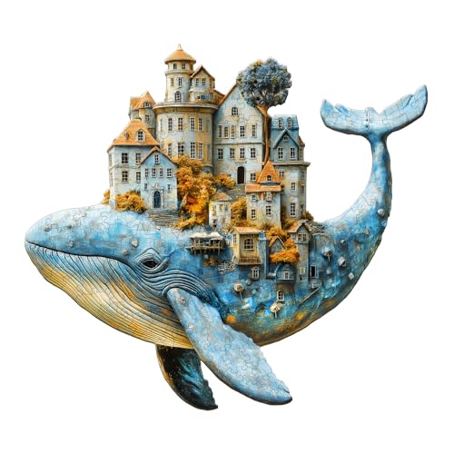 Holzpuzzles für Erwachsene und Kinder, 150 Teile Holzpuzzle Erwachsene, Unregelmäßige Einzigartige Puzzle, Wooden Puzzle Whale City, Holz Puzzle Mit Geschenkbox Aus Holz von Lovpippi