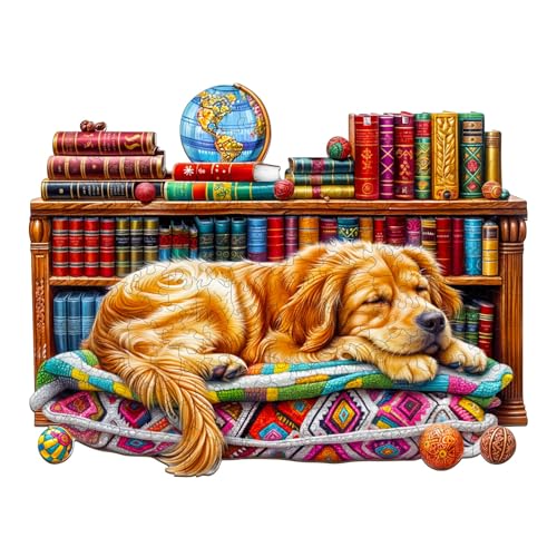 Holzpuzzles für Erwachsene und Kinder, 170 Teile Holzpuzzle Erwachsene, Unregelmäßige Einzigartige Puzzle, Wooden Puzzle Sleeping golden Retriever, Holz Puzzle Mit Geschenkbox Aus Holz von Lovpippi