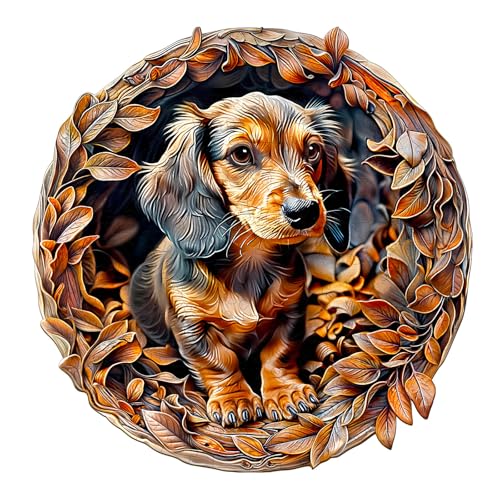 Holzpuzzles für Erwachsene und Kinder, 200 Teile Holzpuzzle Erwachsene, Kreisförmige Einzigartige Puzzle, Wooden Puzzle 3D Dachshund-2, Holz Puzzle Mit Geschenkbox Aus Holz von Lovpippi