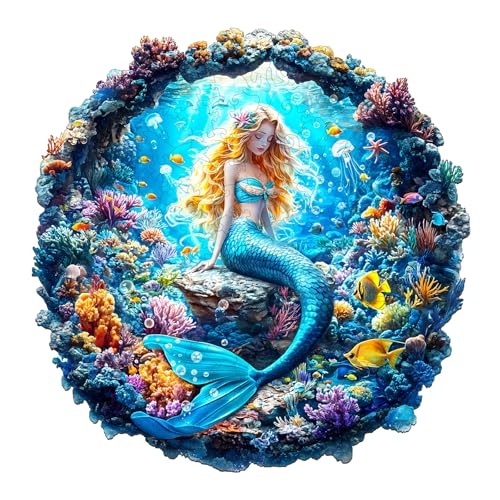 Holzpuzzles für Erwachsene und Kinder, 200 Teile Holzpuzzle Erwachsene, Kreisförmige Einzigartige Puzzle, Wooden Puzzle 3D Mermaid, Holz Puzzle Mit Geschenkbox Aus Holz von Lovpippi