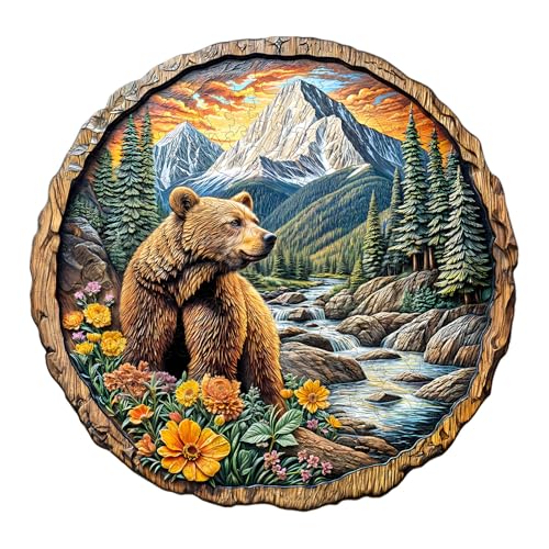 Holzpuzzles für Erwachsene und Kinder, 200 Teile Holzpuzzle Erwachsene, Kreisförmige Einzigartige Puzzle, Wooden Puzzle Majestic Bear, Holz Puzzle Mit Geschenkbox Aus Holz von Lovpippi