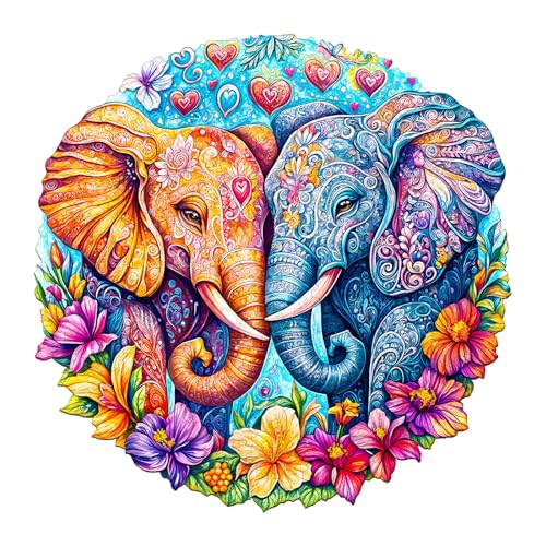 Holzpuzzles für Erwachsene und Kinder, 95 Teile Holzpuzzle Erwachsene, Kreisförmige Einzigartige Puzzle, Wooden Puzzle Snuggling Elephant, HolzPuzzle für Familie Spiel und Geschenk für Paare von Lovpippi