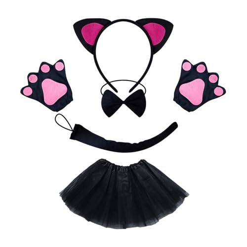 Loxyxbnh Kinder Katzen Kostüm Set Halloween Dress Up Outfit Halloween Tierkostüm Für Frauen Mädchen Weihnachten Cosplay von Loxyxbnh