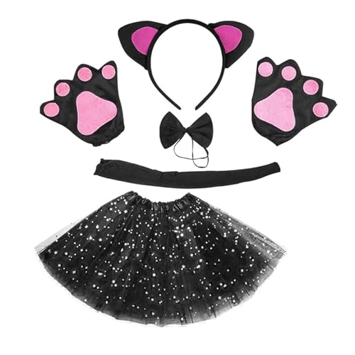 Loxyxbnh Kinder Katzen Kostüm Set Halloween Dress Up Outfit Halloween Tierkostüm Für Frauen Mädchen Weihnachten Cosplay von Loxyxbnh