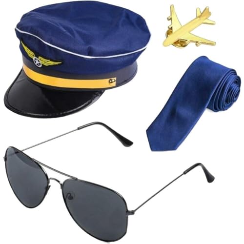 Lpitoy Airline-piloten-kostüm-set, 4-teilig/set, Piloten-verkleidungszubehör-set Mit Sonnenbrille, Kostümzubehör von Lpitoy