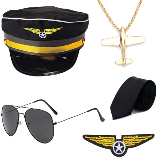 Lpitoy Airline-piloten-kostüm-set, 5-teilig/set, Piloten-verkleidungszubehör-set Mit Sonnenbrille, Kostümzubehör von Lpitoy