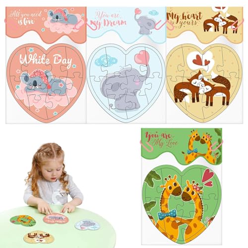 Kids Animal Puzzles | Heart Shaped Puzzle Set | Cartoon Puzzle Toys | Brain Teaser Toys | Greeting Card Puzzle Adorable Animal Designs for Enhances Hand Eye Coordination von Lpsdssre