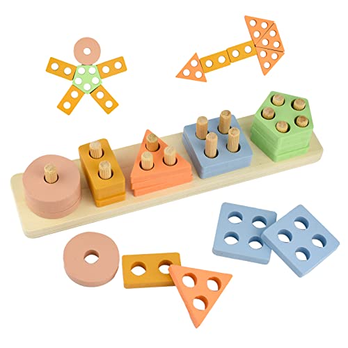 Lre Co. sortierspiel ab 3 Jahr, Farben sortieren für Kinder, geometrische bausteine Spielzeug, sortier stapelspielzeug, lernspiele Holz, motorik Geschenkideen, Geburtstag Junge Geschenk für mädchen von Lre Co.