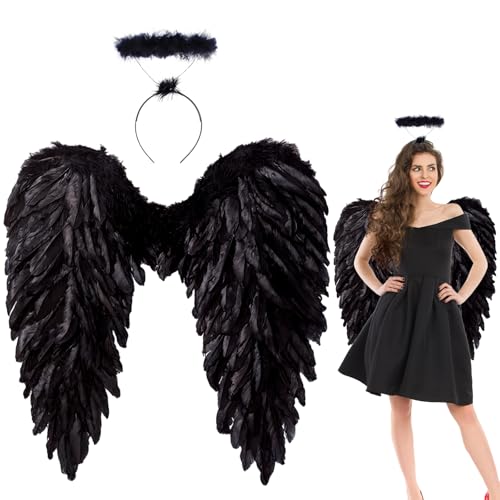 55cm EngelsflüGel Schwarz,FederflüGel Engel,Schwarz FlüGel MäDchen,Engels FlüGel KostüM,Engel KostüM Damen,Engel FlüGel von Lrxyfyw