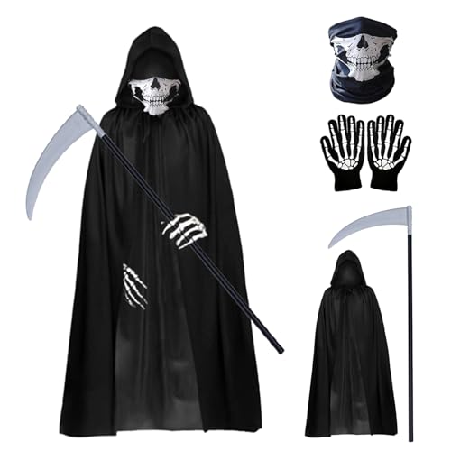 Lrxyfyw Sensenmann Kostüm,Sensenmann Kostüm Herren Set,Reaper Kostüm,halloween kostüm herren gruselig,Halloween Kostüm Set,Sensenmann Halloween von Lrxyfyw