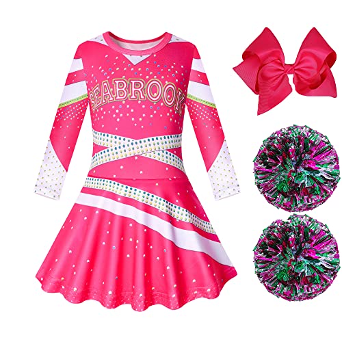 Lspoer Cheerleader-Outfit für Mädchen, Kleider mit Pompons, Cheerleader-Kostüm für Mädchen, Partyverkleidungen, rosa Kleid für 3–12 Jahre, rose, 6-7 Jahre von Lspoer