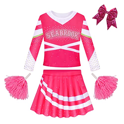 Lspoer Zombies Addison Kostüm für Mädchen, Kleider mit Bommeln, Cheerleader-Kostüm für Mädchen, Partyverkleidungen, rosa Kleid für 6–7 Jahre von Lspoer