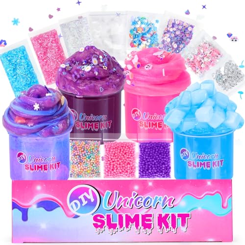 Ltteaoy 4er Pack Kinder Schleim Set,Fluffy Slime mit 11 Zubehörteilen,4X100ML Bunter Schleim für Mädchen und Jungen,Kreatives DIY Set für Geburtstags von Ltteaoy