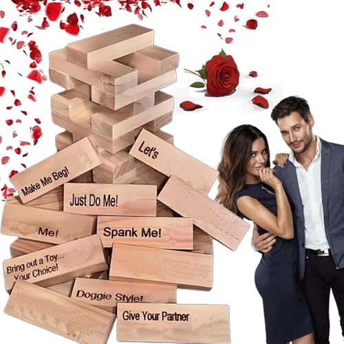 LuGirlre Lust TowerGame für Erwachsene, 48 Stück Naughty Block Tower Spiel, Valentine Tumbling Tower Stapelblöcke Spiel, Stapeln Holzblockspiel zum Stapeln Holzblockspiel für Erwachsene von LuGirlre