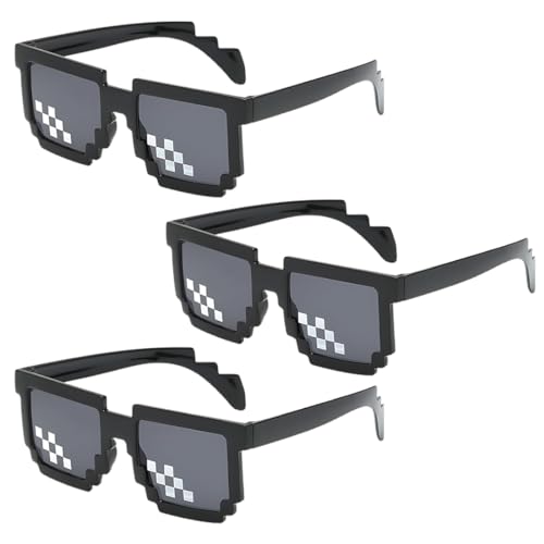 LuLiyLdJ 3 Stück Thug Life Brille Sonnenbrille, Pixel Brille, Unisex Party Brillen für Männer Frauen Karneval Fasching Cosplay Party Zubehör Halloween JGA Geburtstag von LuLiyLdJ