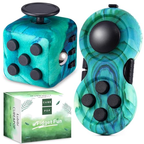 Lubibi 2Pcs Fidget Toy ,Grün Anti-Stress Würfel Spielzeug, Grün Fidget Pad Controller, Anti-Estrees Würfel mit 6Seiten Funktion, Kleine Geschenke für Kinder und Erwachsene Stressaubbau bei Nervösität von Lubibi