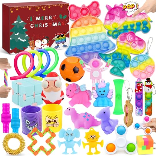 Lubibi Adventskalender Fidget Toys 2024, Mit 30Pcs Fidget Toys Antistress Spielzeug, 24Days Weihnachts Countdown Kalender, Pinata Füllung Kinder, Mädchen Und Jungen von Lubibi