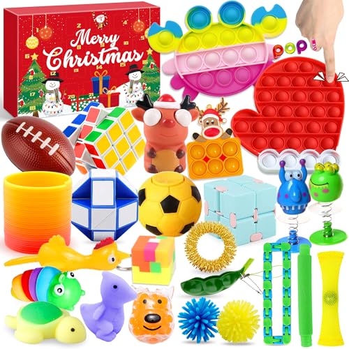 Lubibi Adventskalender Fidget Toys Für Kinder, 24 Days Weihnachts Countdown Kalender, Mit 24Pc Fidget Toys, Mystery Box Anti Stress Spielzeug, Weihnachtsüberraschungsgeschenke Für Mädchen Und Jungen von Lubibi