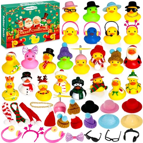 Lubibi Enten Adventskalender 2024, Adventskalender für Kinder mit 24 weihnachtlichen gelben Enten, Badespielzeug 1 2 3 4 5 6 7 8 9 10 11 12 Jahre alter Junge und Mädchen Geschenk zum Weihnachtstag von Lubibi