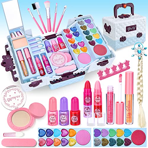 Lubibi Kinderschminke Set Mädchen mit Schminkkoffer,45 PCS Waschbares Safe Make up Spielzeug,Schminkset Spielzeug,Einhorn Plüschtasche,Geburtstag Weihnachten Party Geschenke für Kinder 3456789 10 11 von Lubibi