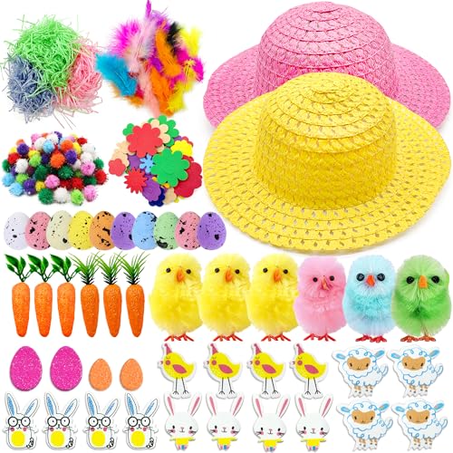 Lubibi Osterhütten-Set für Kinder,Machen Sie Ihre eigenen Osterhüte,Osterhaubenset,Osterhaube Dekorationen Kit mit Ostereier,Küken, Karotten,Ostern Party Dekorationen,Ostergeschenke Mädchen Jungen von Lubibi