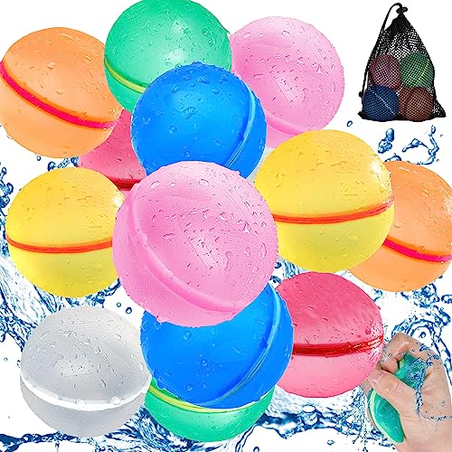 Lubibi Wasserbomben Selbstschließend Wiederverwendbar,12 Stück Schnell Befüllbare Silikon Wasserball für Kinder Erwachsene, Sommer Outdoor Bunte Mischung für Partys, Pools, Strände,Familienspiel von Lubibi