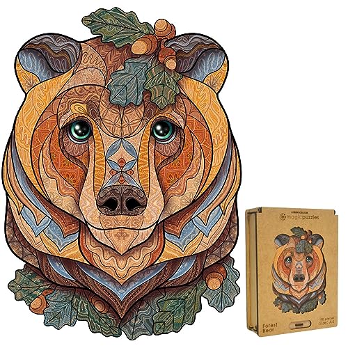 Lubiwood Verspielters Tierform-Holzpuzzle (21x15 cm) - Fördert Beobachtungsfähigkeiten und Zufriedenheit - kommt mit Holzgeschenkbox - Perfekt für Erwachsene (Forest Bear, Medium (A4)) von Lubiwood